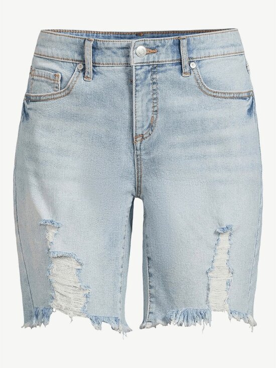 Sofia Vergara Women's Bermuda Shorts Gabriella Size 8 Distressed Frayed Hem Blue - Picture 3 of 12